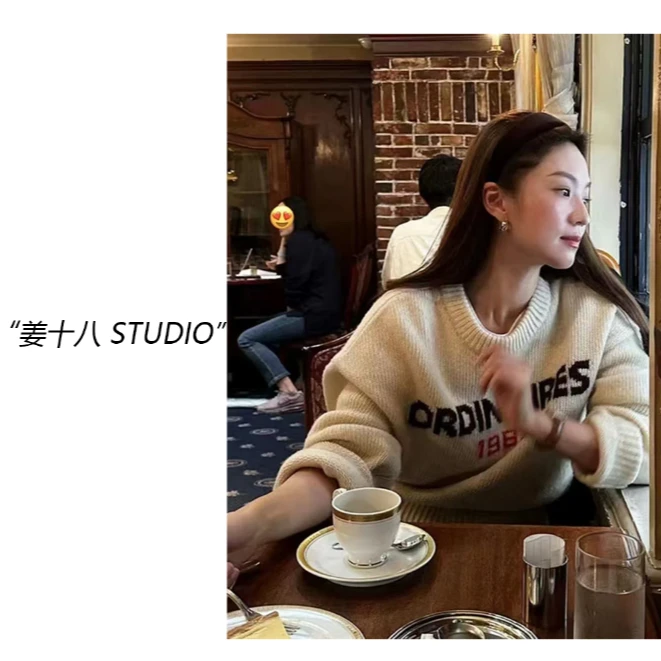 姜十八-「数字字母提花毛衣」韩国单！圆领叠穿高级百搭针织衫