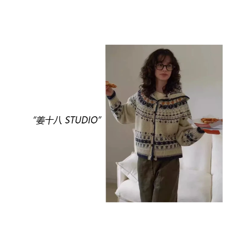 姜十八-「编织美学」韩国单！复古菲尔岛北欧风冬季宽松针织衫