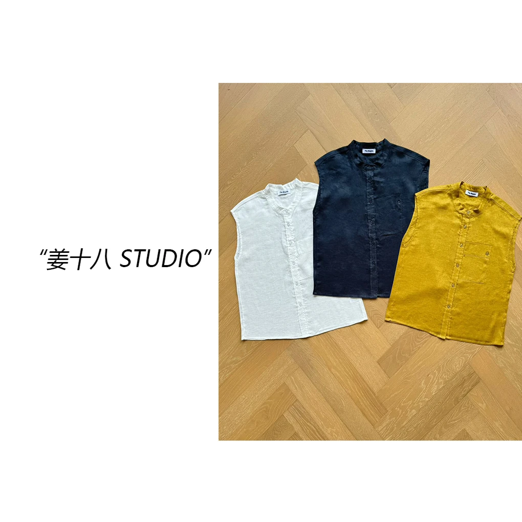 姜十八-「自带空调感」韩国单！宽松休闲单排扣无袖亚麻衬衫