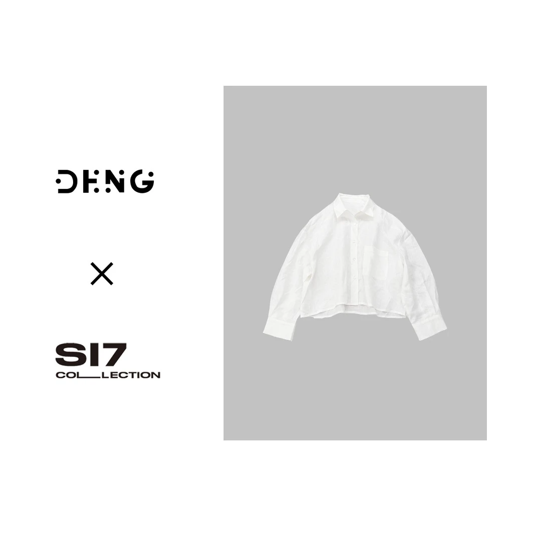 DENG 简约设计感白色短款长袖亚麻衬衫女外套7DGZ24301