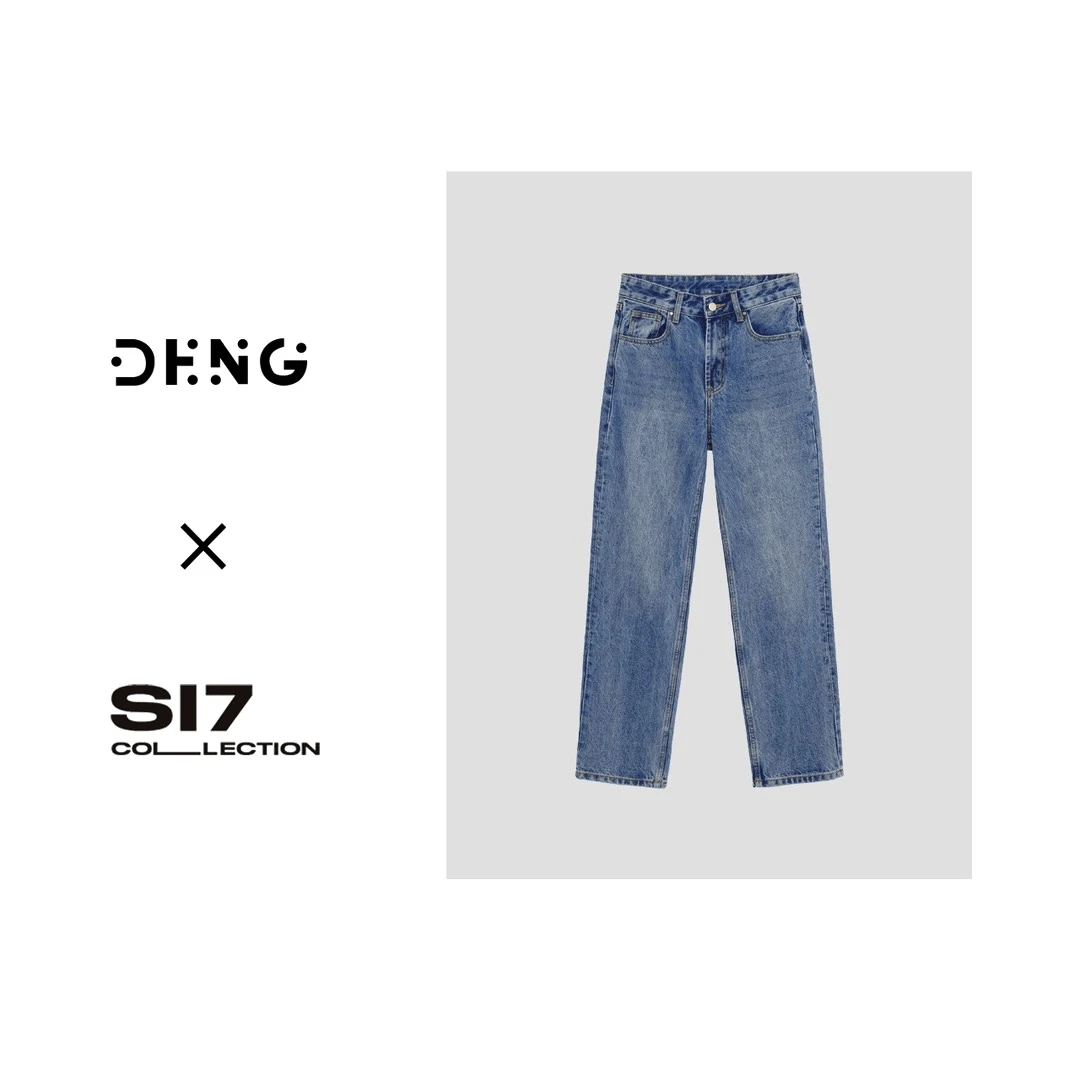 DENG 美式复古牛仔裤14oz直筒微收脚口高腰显瘦百搭长裤NZS016