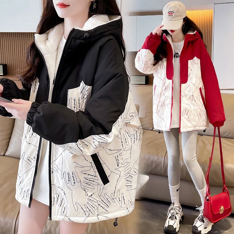 加绒加厚冲锋衣外套少女冬季2025新款初中高中学生保暖连帽棉服潮