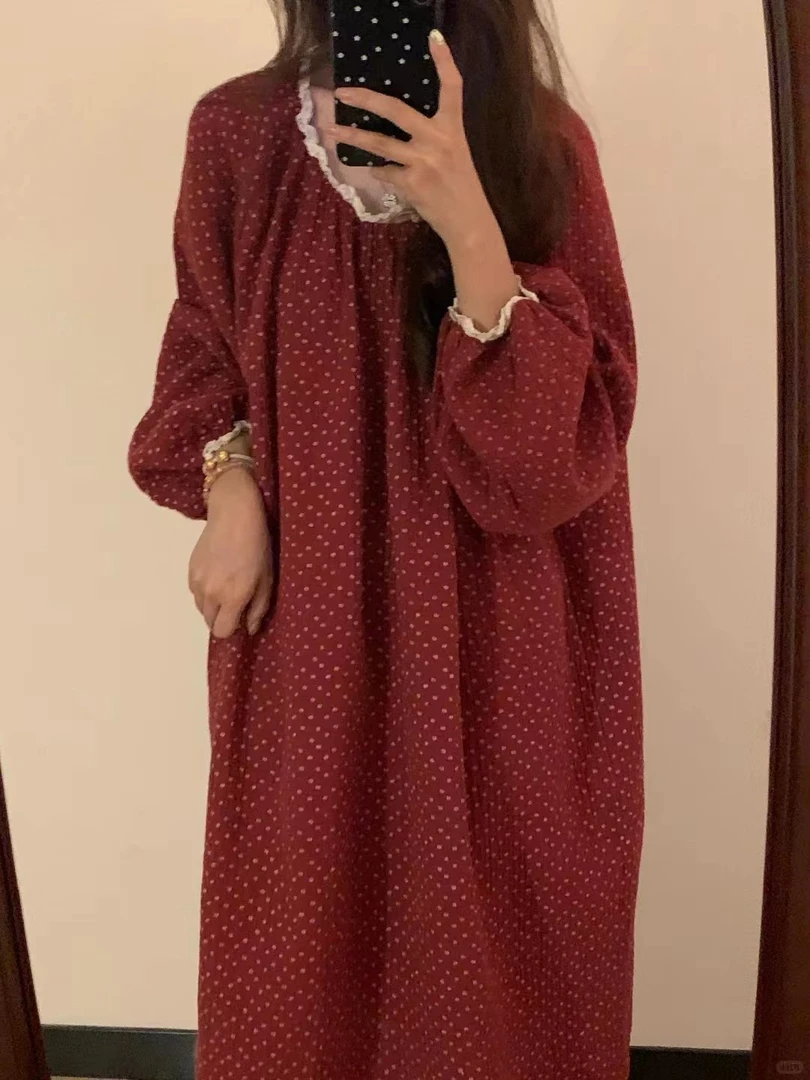 韩版ins公主风甜美可爱少女碎花睡衣女春秋宽松长袖睡裙可外穿