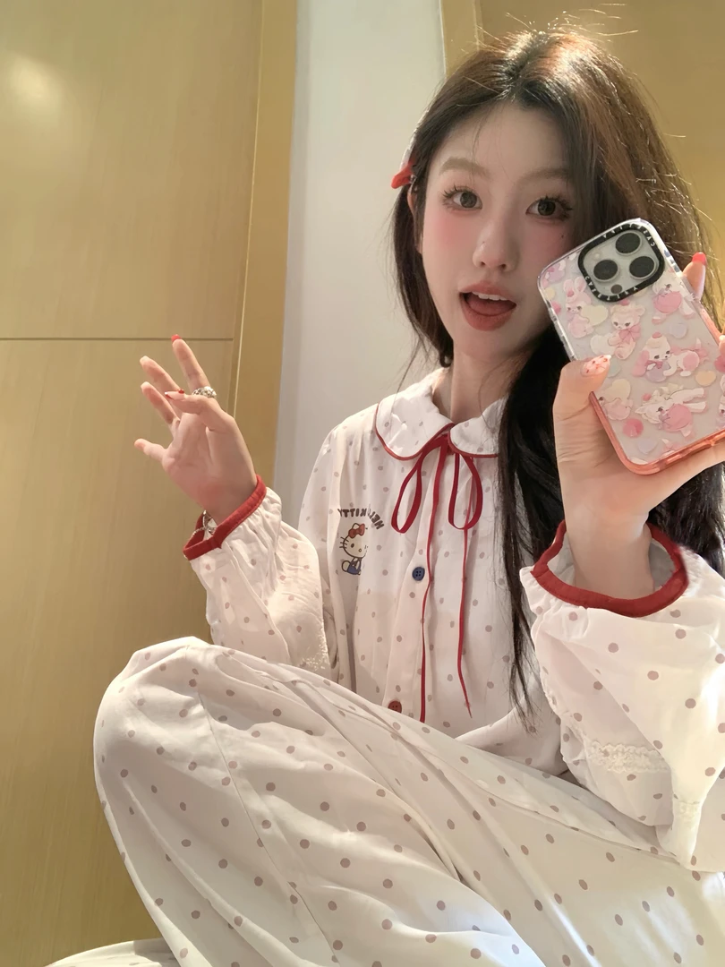 韩版ins甜美可爱少女卡通睡衣女春秋新款宽松长袖长裤家居服套装