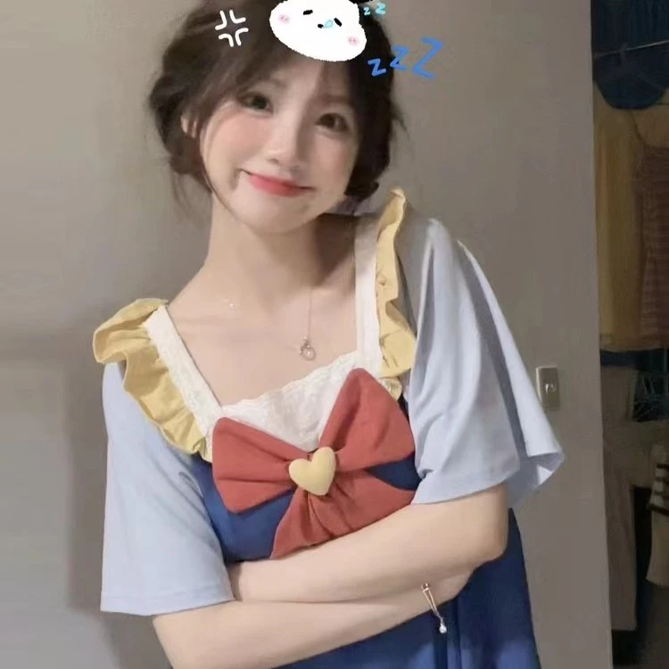 甜美少女白雪公主短袖睡裙女夏季韩版ins网红学生可外穿家居服