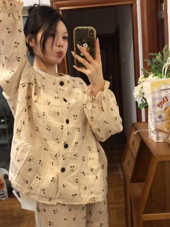 少女甜美公主风蕾丝花边睡衣女春秋新款韩版ins风长袖长裤家居服