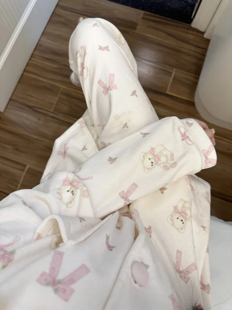 少女甜美可爱德绒加厚保暖睡衣女秋冬新款韩版ins长袖长裤家居服