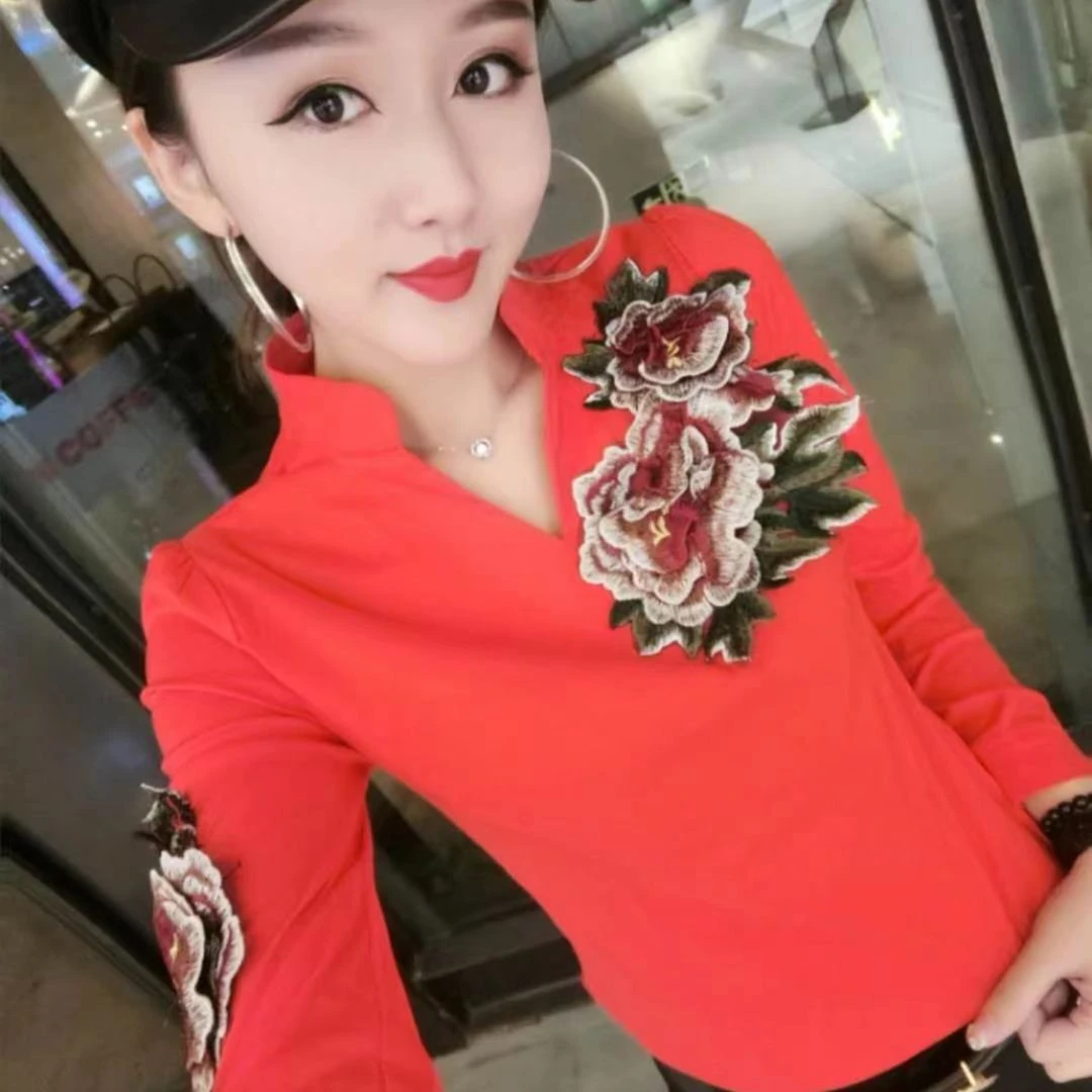 淘金屋981玫瑰花印花 秋季新款衬衫女时尚百搭长袖上衣