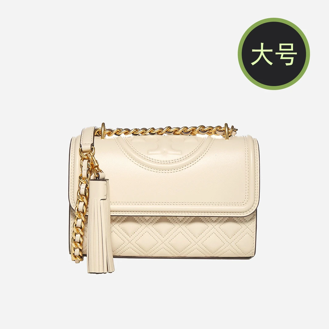 99新 TORY BURCH/汤丽柏琦 Fleming白色大号菱格单肩包 014小香风
