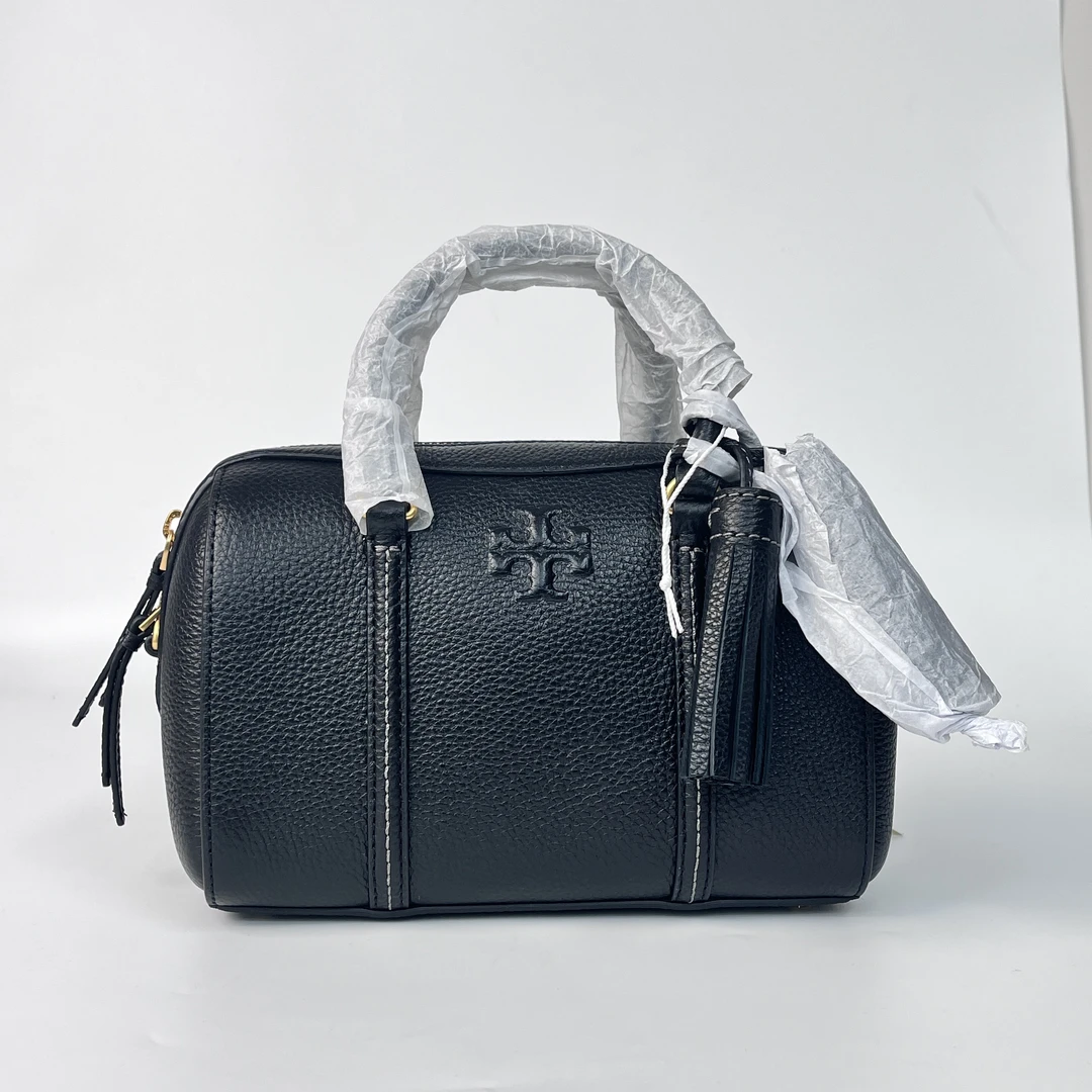 全新未使用 TORY BURCH/汤丽柏琦 波士顿包/076荔枝纹黑色经典