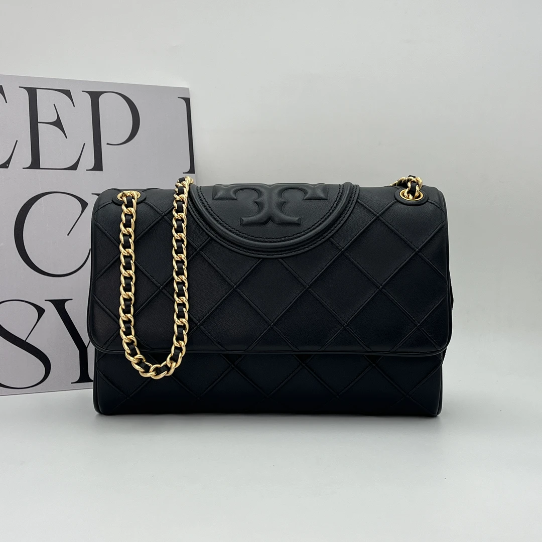 99新 TORY BURCH/汤丽柏琦 Fleming链条包单肩包 黑色大号014新款