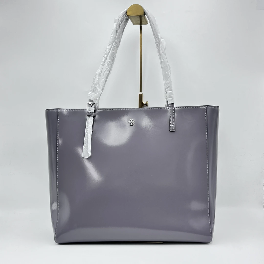 99新 TORY BURCH/汤丽柏琦 Emerson漆皮托特包香芋紫女士/022时尚