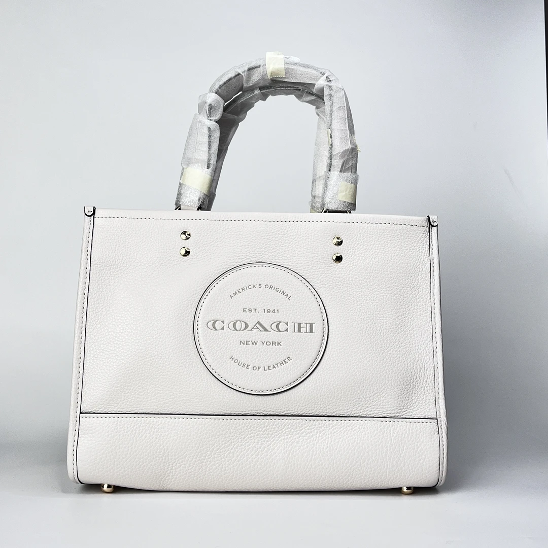 99新 COACH/蔻驰 Dempsey 30 荔枝纹牛皮托特包111白色简约时尚