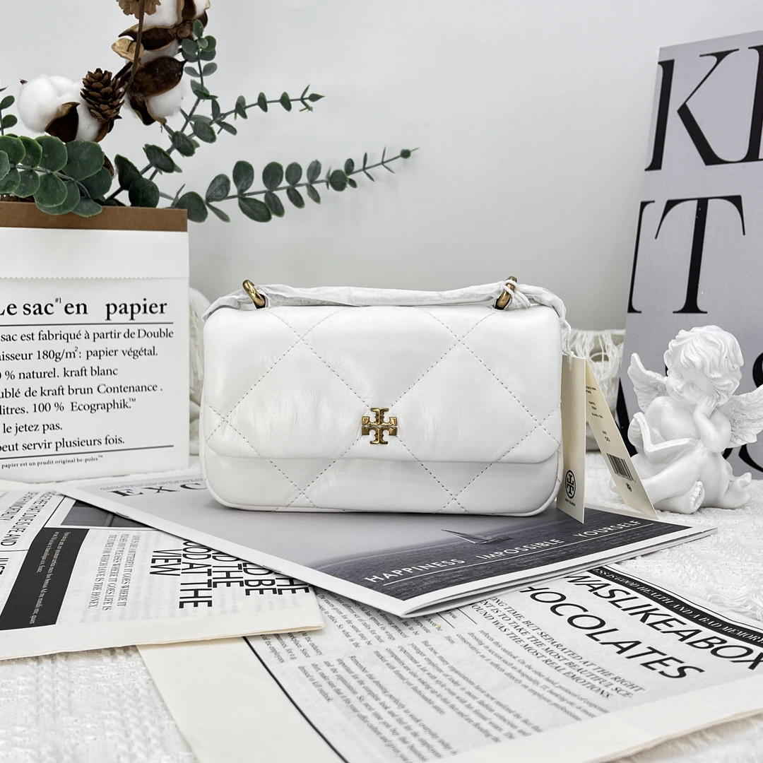 99新 TORY BURCH/汤丽柏琦  Kira白色迷你牛皮链条包 001新款菱格