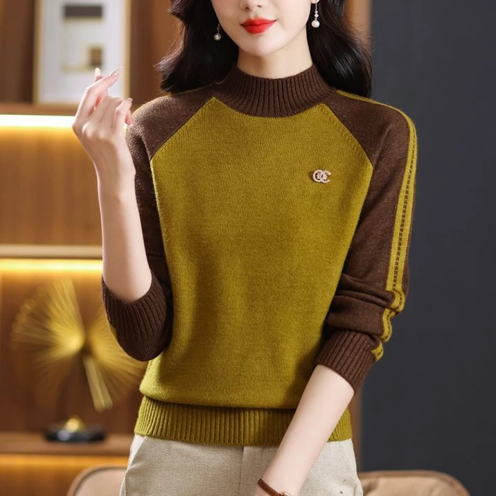 2024秋季新款高档打底针织衫半高领宽松爆款洋气加厚套头毛衣女