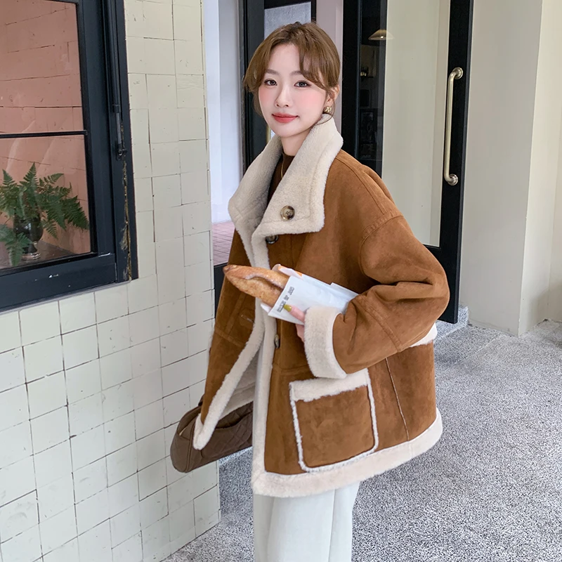 两面穿仿麂皮绒羊羔毛外套冬季2024新款流行爆款皮毛一体加绒棉衣