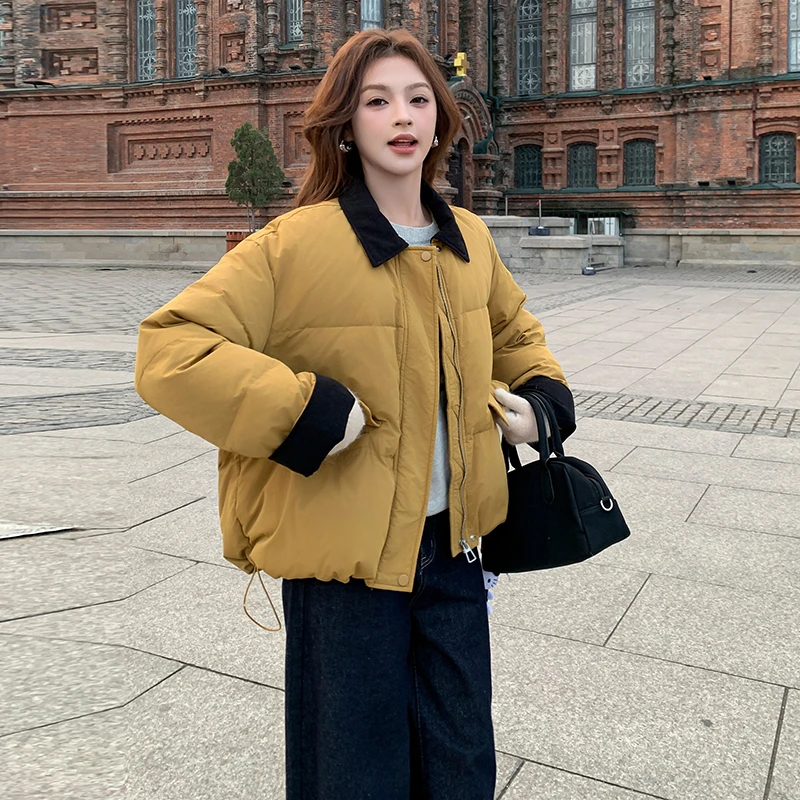 姜黄色短款羽绒服女冬季2024新款小个子流行面包服加厚外套超好看