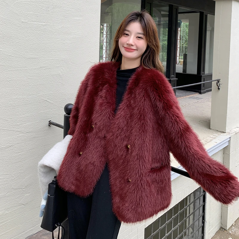 安可拉红毛茸茸外套女秋冬富家千金风皮毛一体仿皮草名媛时髦精