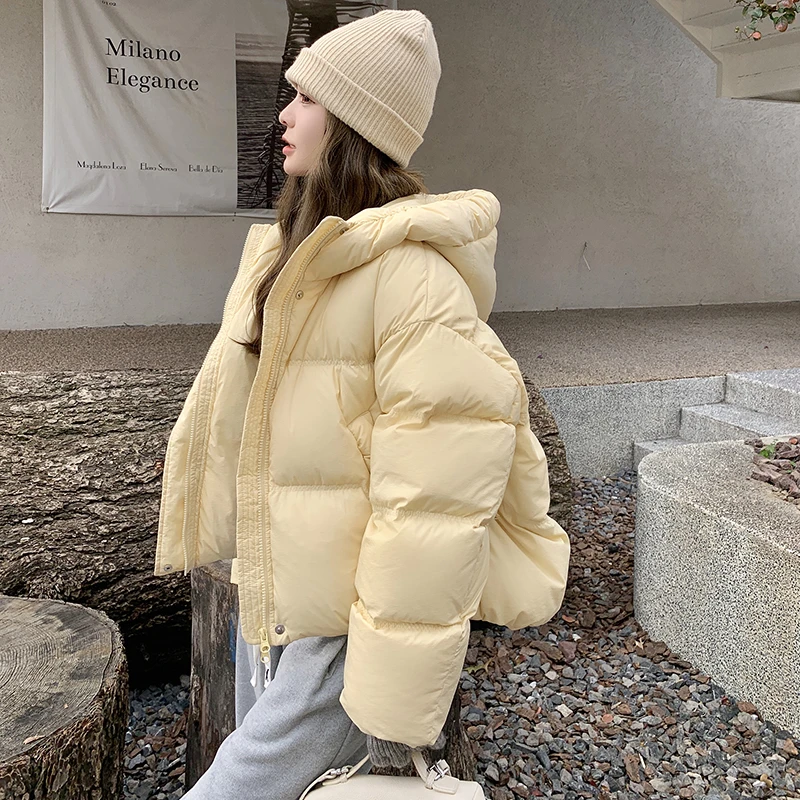 奶黄色短款羽绒服女冬2024新款奶乎乎元气少女感小个子面包服外套