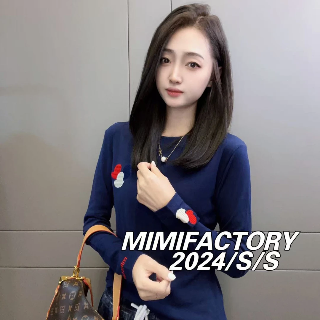 芈芈-2025新款长袖 刺绣设计长袖T恤女修身显瘦时尚休闲圆领XCTQ