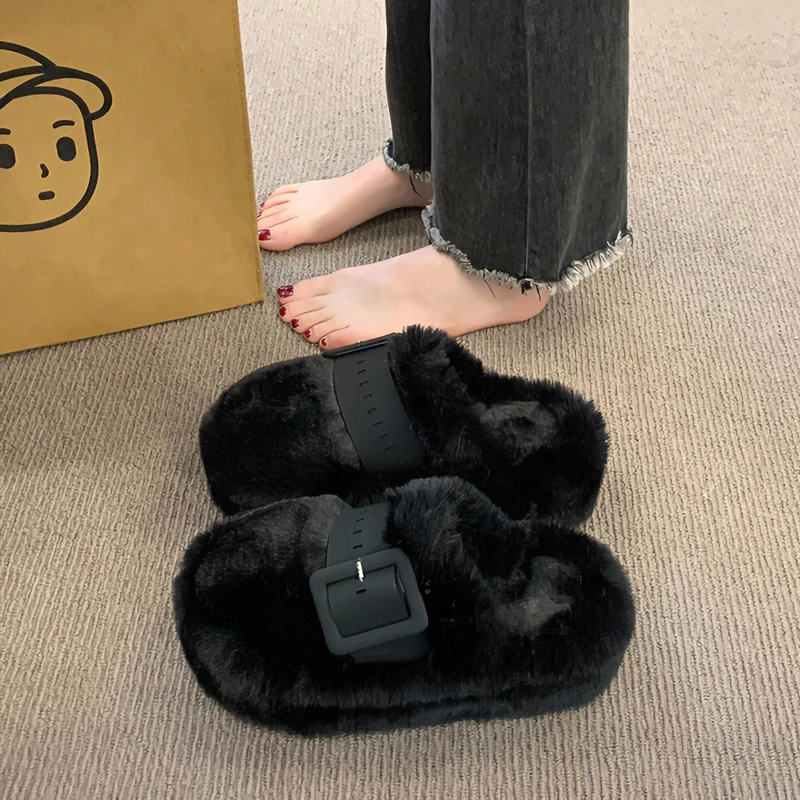 包头厚底毛毛拖鞋女外穿2023年秋冬新款小众居家高级感毛绒棉拖鞋