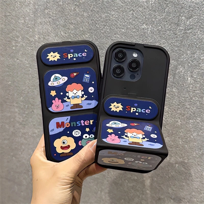 【果盟】苹果14手机壳卡通飞碟男孩iPhone15promax折叠支架13潮牌12
