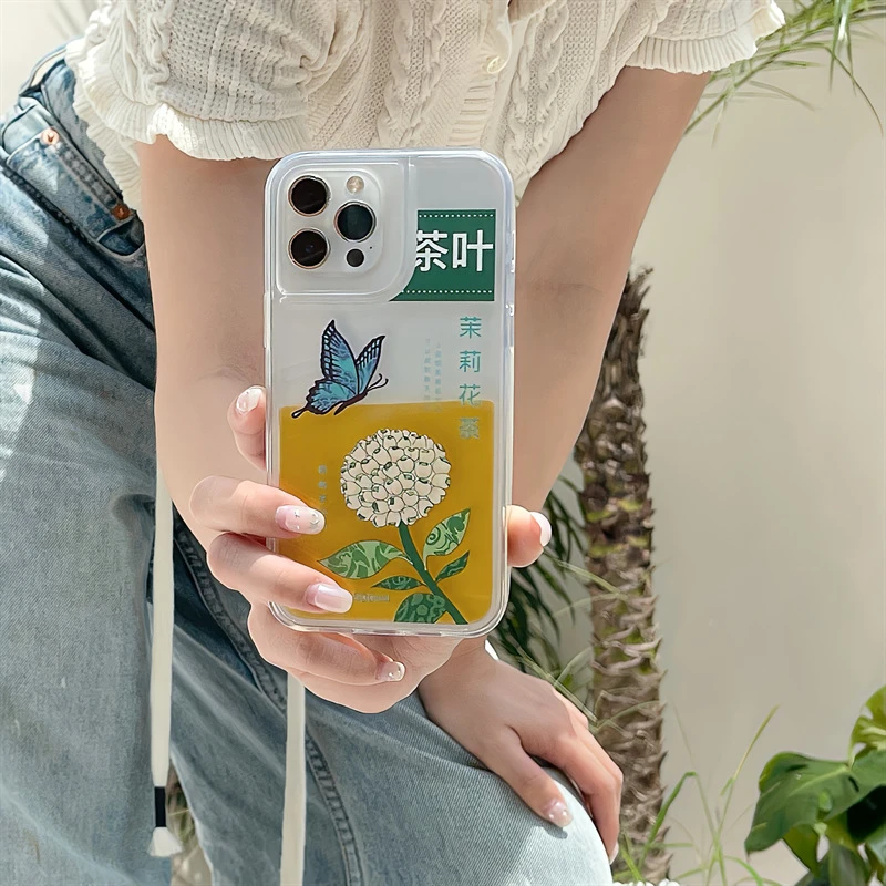 【果盟】东方树叶流沙茉莉茶适用苹果13创意12透明11手机壳小众女