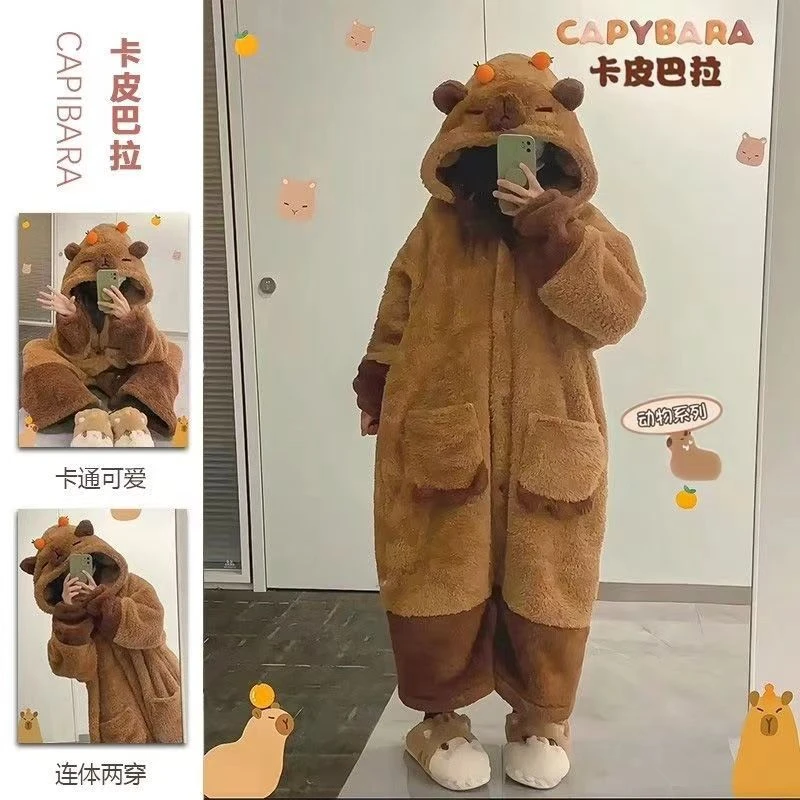 【冻一】卡皮巴拉珊瑚绒睡袍女卡通可爱秋冬季新款加厚可外穿家居服