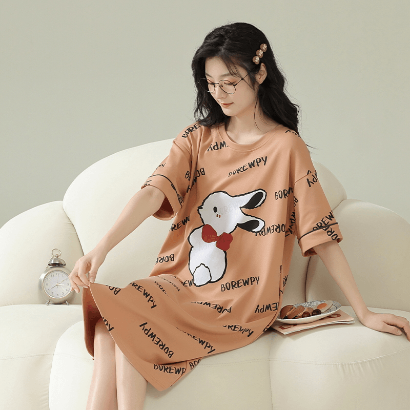 睡裙女夏季短袖新款时尚简约女士可外穿家居服Z-9384