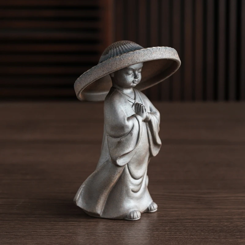 臻品堂创意渔翁小和尚茶漏家用粗陶茶滤茶托配件过滤器茶叶过滤网
