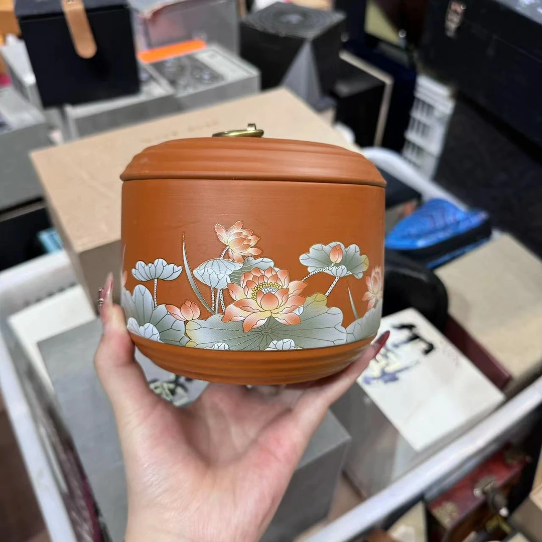 【闪购商品】荷花紫砂茶叶罐 h