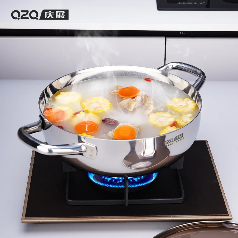【32CM】18-10清汤火锅家用大容量三层钢一体成型家用隔热防溢汤锅