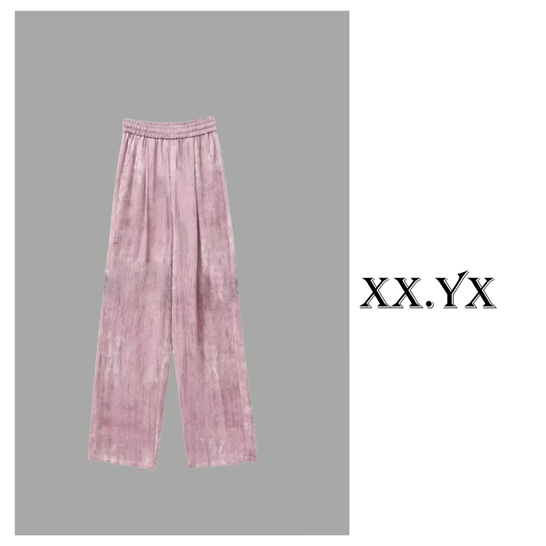 XX.YX（扎染亚麻）夏季轻薄垂感松紧腰麻料直筒阔腿裤6006