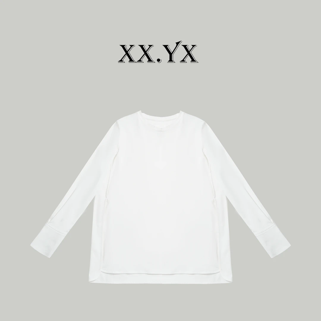 XX.YX（梵高印象）春季慵懒风前短后长侧开叉质感T恤6022-1