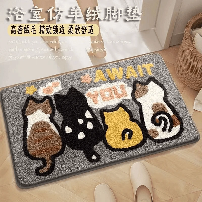 家用卡通仿羊绒脚垫浴室地垫卫生间吸水防滑垫洗手间耐磨耐脏地垫