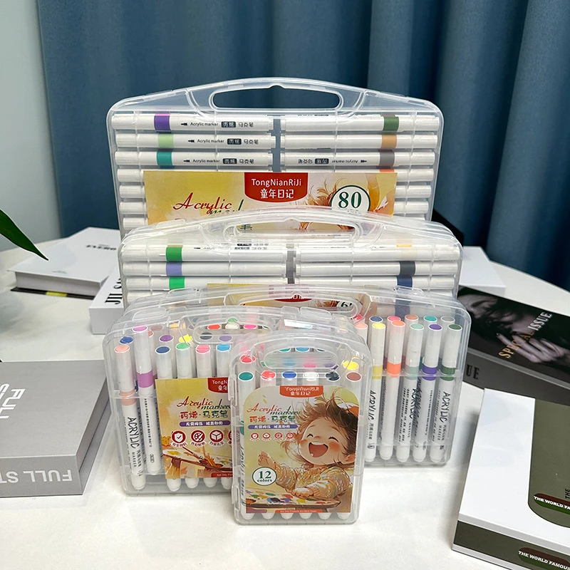 c395丙烯马克笔小学生不透色可叠色动漫防水马克笔