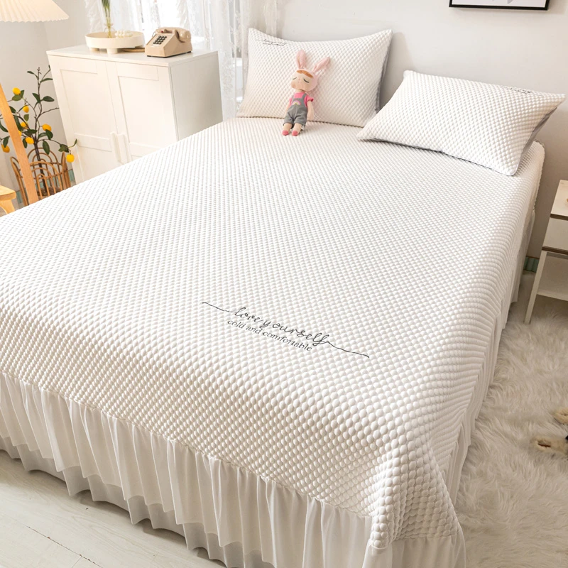 冰豆豆凉感席子三件套A类母婴级夏天可机洗公主风花边床笠软凉席