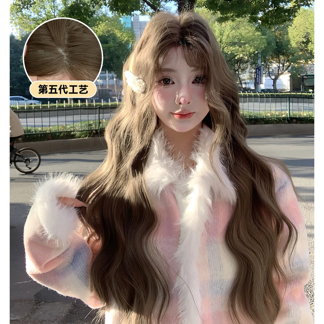 束朵假发灰棕水波纹卷前蕾丝时尚气质lolita网红同款假发全头套
