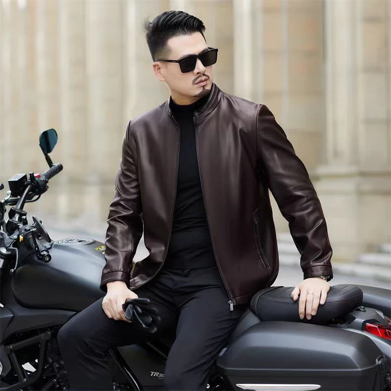海宁精选 男士真皮皮衣休闲夹克翻领高档商务男款山羊皮潮流外套