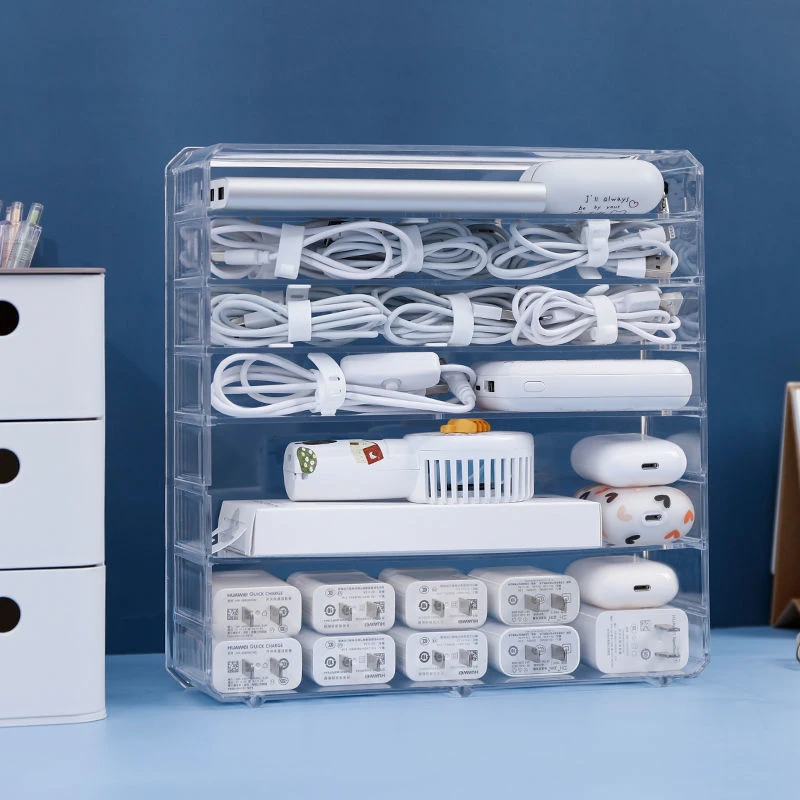 数据线收纳盒分隔整理充电器理线神器日式玄关透明ins带盖缠绕器