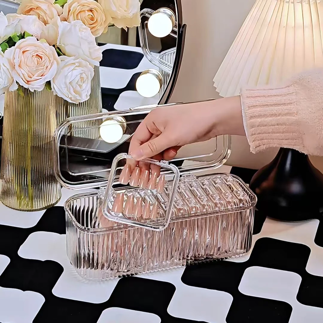 美甲穿戴甲收纳盒子透明亚克力桌面防尘高级手工指甲贴片展示礼盒