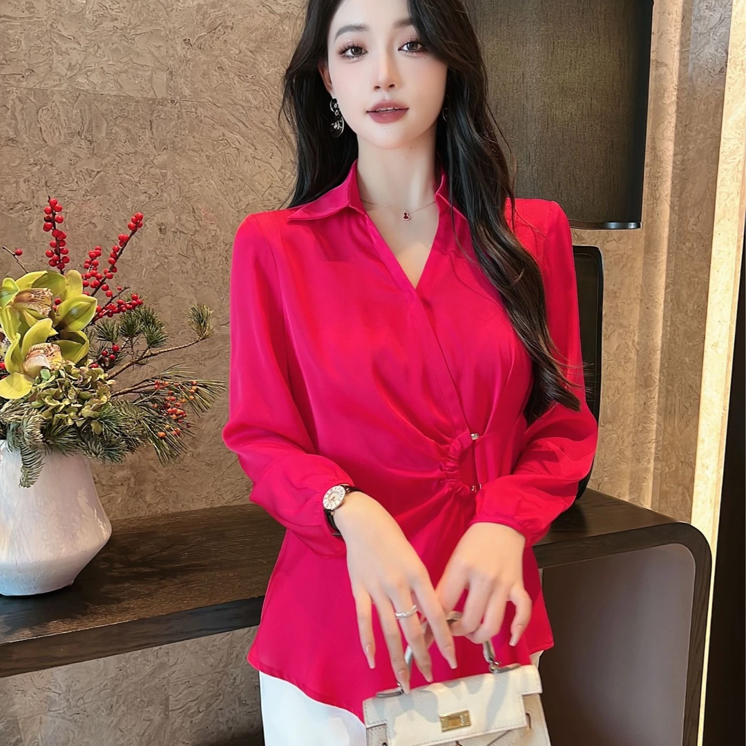 高定捡漏 25新款高端气质v领长袖重磅真丝显瘦衬衫