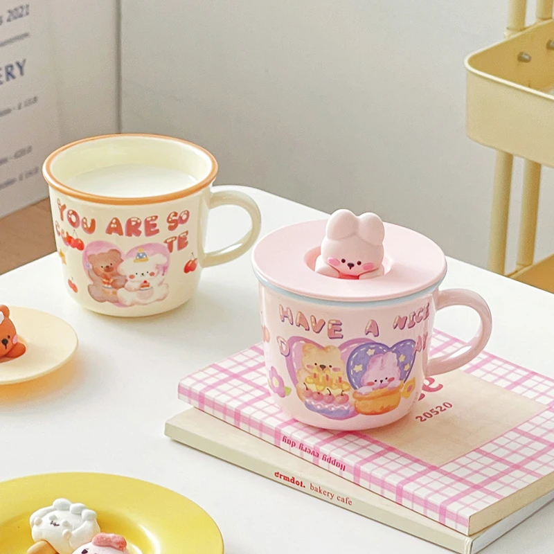 萌宠可爱卡通陶瓷马克杯女生情侣高颜值水杯子创意设计家用伴手礼