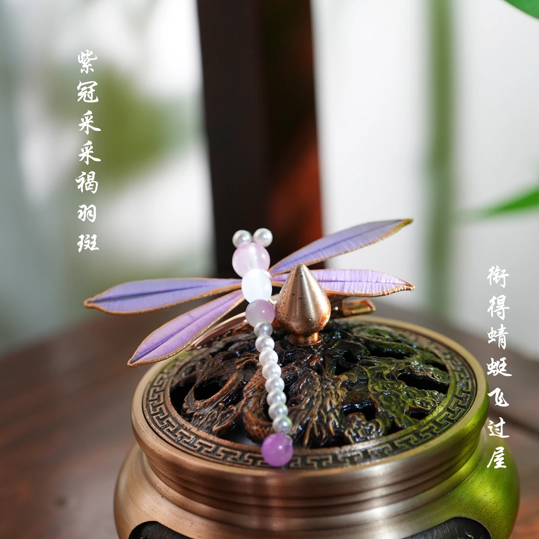 非遗手工缠花工艺制作蜻蜓发夹日常国风仙女百搭款