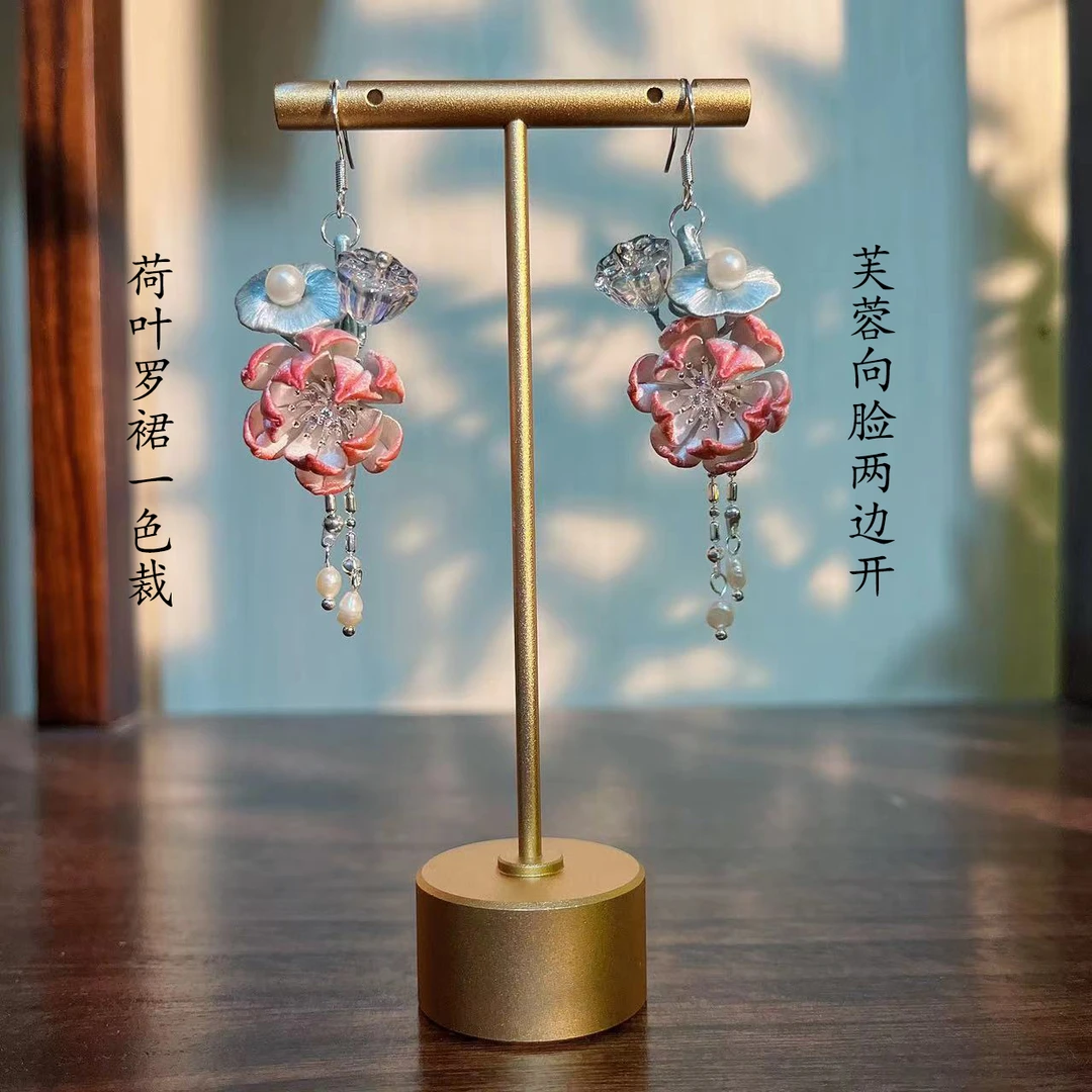 非遗手工缠花工艺荷花耳饰适合新中式国风系列