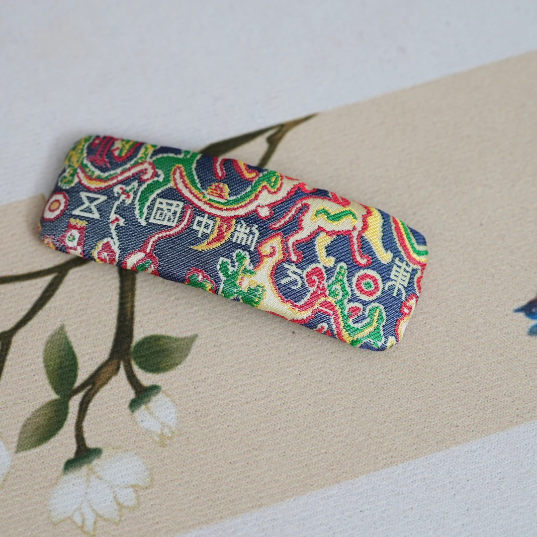 非遗SJK宋锦面料五星出东方BB掰掰夹手工拎缝尺寸2.8*7.8cm大尺寸