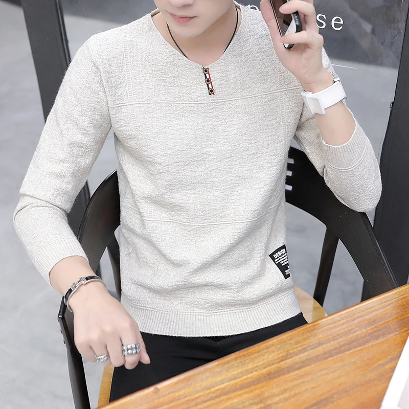 长袖T恤男秋季新款2023韩版修身V领卫衣男士薄款休闲打底衫上衣潮