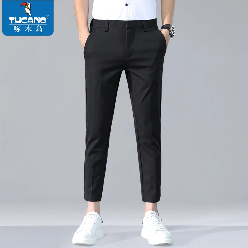 啄木鸟秋冬休闲裤男九分修身小脚裤子男款爆款2025新款垂感小西裤