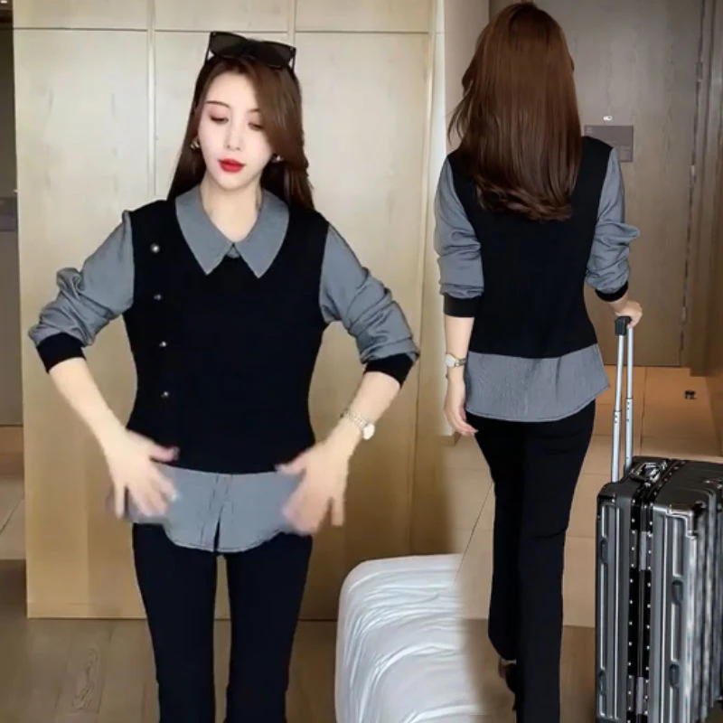 2025春夏新款遮肚显瘦套装洋气减龄上衣显瘦长裤气质百搭女两件套