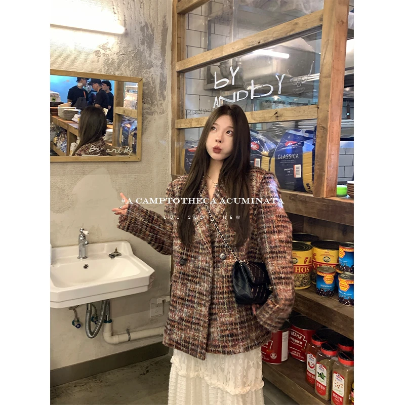 LUU桃喜儿/羊毛夹棉西装外套女秋冬休闲高级感上衣设计感小众短款